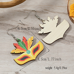 Другие Серьги-подвески из деревянных перьев для карнавальной вечеринки, платина, очки кадр, 65x45 мм