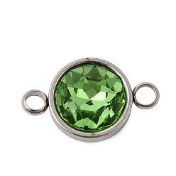 Зеленый 304 Нержавеющая сталь с ограненными звеньями из стекла с камнем рождения, плоскими круглыми подвесками-коннекторами, цвет нержавеющей стали, зелёные, 9 мм, отверстие : 19.5x12x7 мм