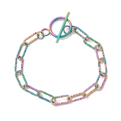 Rainbow Color Placage ionique (ip) 304 bracelet de chaînes de trombones en acier inoxydable pour femme, couleur arc en ciel, 9-1/2 pouce (24 cm)