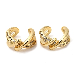 Real 18K Gold Plated Rack Plating Brass Micro Pave Cubic Zirconia Criss Cross Cuff Earrings, Non Piercing Earrings, Cadmium Free & Lead Free, Real 18K Gold Plated, 14.5x14x6.5mm