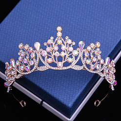 KC Gold White Diamond +AB Diamond Baroque Wedding Crown with Diamond Hair Accessories for Birthday Party and Retro Crown.