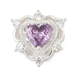 Средняя Орхидея Латунные микро проложить кубического циркония бусы, сердце, без свинца и без кадмия, долговечный, средне орхидеи, 13.5x13x7 мм, отверстие : 1.2 мм