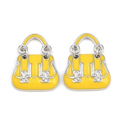 Желтый Подвески из эмали и сплава, стойки покрытие, прелести мешков, без кадмия, без никеля и без свинца, платина, желтые, 26x20x5 мм, отверстие : 9x6.5 мм