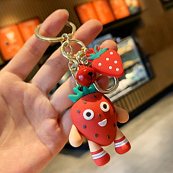 Strawberry PVC Plastic Keychain, with Alloy Key Rings & Swivel Lobster Claw Clasps, Fruit, Strawberry Pattern, Strawberry Keychain: 11.5cm