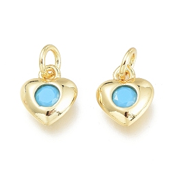 Real 18K Gold Plated Brass Charms, with Synthetic Turquoise inside and Jump Ring, Long-Lasting Plated, Heart, Real 18K Gold Plated, 7x6.5x2mm, Jump Ring: 4x0.7mm, Inner Diameter: 2.6mm