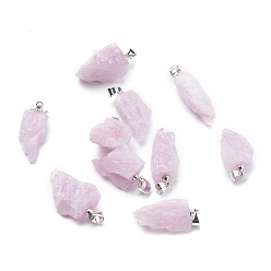 Kunzite Natural Kunzite Pendants, Rough Raw Stone, with Brass Bails, Grade AAA, Long-Lasting Plated, Nuggets, Platinum, 19~29.5x12.5~23x5.3~9.5mm, Hole: 3.9x3.7mm