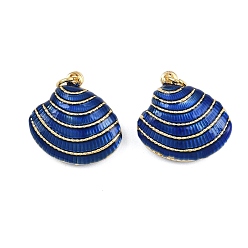 Синий Подвески в форме ракушек из латуни с эмалью, с прыжковых колец, золотые, стойки покрытие, без кадмия и без свинца, долговечный, синие, 19.5x19.5x7 мм, отверстие : 3.4 мм