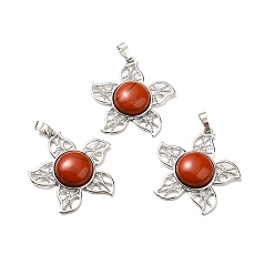 Red Jasper Natural Red Jasper Pendants, Flower Charms, with Rack Plating Platinum Tone Brass Findings, Cadmium Free & Lead Free, 38x37x7~7.5mm, Hole: 8x5mm
