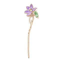Medium Orchid Alloy Enamel Lotus Hair Sticks, Long-Lasting Plated Cabochon Settings, Hair Accessories for Women, Medium Orchid, 175x47mm, Tray: 10mm