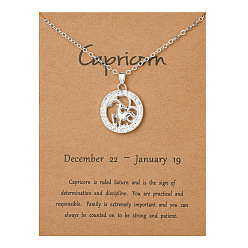 Capricorn Alloy Constellation Pendant Necklaces, Platinum, Capricorn, 17.13 inch(43.5cm)