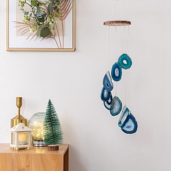Steel Blue Agate Slices & Wood Wind Chime, Pendant Decoration, for Home Decoration, Steel Blue, 550mm