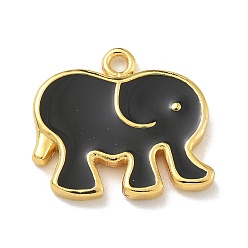 Черный Подвески из латуни с эмалью в стойку, долговечный, без свинца и без кадмия, реальный 18 k позолоченный, очарование слона, чёрные, 16x18x2 мм, отверстие : 1.5 мм