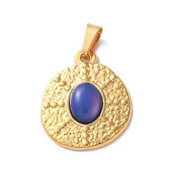 Натуральный Агат Подвески из натурального голубого агата (окрашенного и нагретого), 304 из нержавеющей стали плоские круглые прелести, ионное покрытие (ip), золотые, 21x17.5x4~4.5 мм, отверстие : 4.5x3 мм