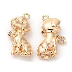 Real 18K Gold Plated Brass with Glass Pendants, Dog & Heart Charm, Real 18K Gold Plated, 17x12x4mm, Hole: 1.2mm