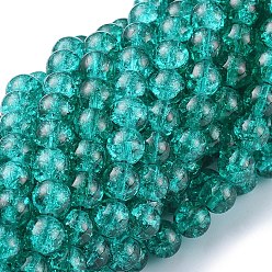 Vert Mer Moyen Peint à la bombe verre craquelé perles brins, ronde, vert de mer moyen, 12mm, Trou: 1.3~1.6mm, 31.4 pouce