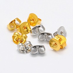 Mixed Color Brass Ear Nuts, Friction Earring Backs for Stud Earrings, Cadmium Free & Nickel Free & Lead Free, Mixed Color, 5x5x3mm, Hole: 1mm