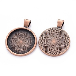 Red Copper Tibetan Style Alloy Pendant Cabochon Settings, Plain Edge Bezel Cups, Cadmium Free & Nickel Free & Lead Free, Flat Round, Red Copper, Tray: 25mm, 36x28x3mm, Hole: 4mm, about 195pcs/1000g