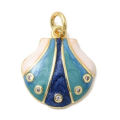 Светло-Синий Подвески из латуни микропаве с фианитами и эмалью, формы раковины, долговечный, стойки покрытие, без свинца и без кадмия, с целью перехода в кольце, золотые, голубой, 20x17.5x4.5 мм