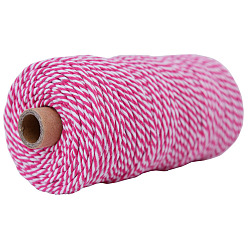 Hot Pink 100M Bicolor Round Cotton Cord, for Gift Wrapping, DIY Craft, Hot Pink, 3mm, about 109.36 Yards(100m)/Roll