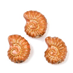 Коралловый Фарфоровые бусины ручной работы, золотой металл обвитыми, спиральная оболочка, коралл, 21x16x9 мм, отверстие : 2 мм