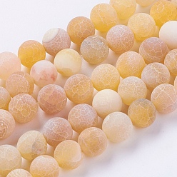Orange Natural Weathered Agate Beads Strands, Dyed, Frosted, Round, Orange, 6mm, Hole: 1mm, about 64pcs/strand, 13.6 inch