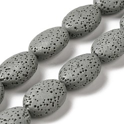 Dark Gray Natural Lava Rock Beads Strands, Dyed, Flat Oval, Dark Gray, 18~18.5x14x7mm, Hole: 1.2mm, about 21pcs/strand, 15.16''(38.5~39cm)