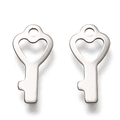 Stainless Steel Color 201 Stainless Steel Charms, Laser Cut, Key, Stainless Steel Color, 13x6x0.5mm, Hole: 1.4mm