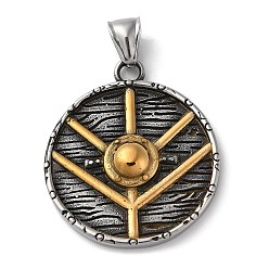 Antique Silver & Antique Golden Ion Plating(IP) 304 Stainless Steel Pendants, Viking Shield Charm, Antique Silver & Antique Golden, 39x33.5x5.5mm, Hole: 9x4mm