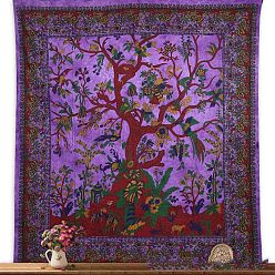 Medium Orchid Polyester Green Tree of Life Pattern Wall Hanging Tapestry, Psychedelic Hippie Tapestry for Bedroom Living Room Decoration, Rectangle, Medium Orchid, 950x730mm