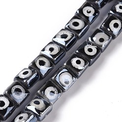 Black Handmade Porcelain Ceramic Beads Strands, Famille Rose Style, Square with Evil Eye, Black, 7.5~8x7.5~8x5~5.5mm, Hole: 2mm, about 40pcs/strand, 12.36~12.44 inch(31.4~31.6cm)