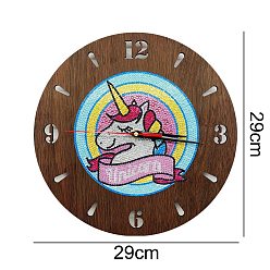 Unicorn DIY Clock Diamond Painting Kits, Including Round Wood Plate, Resin Rhinestones, Diamond Sticky Pen, Tray Plate and Glue Clay, Unicorn Pattern, 290x290mm