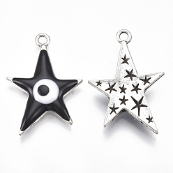Black Alloy Pendants, with Enamel, Star with Evil Eye, Antique Silver, Black, 30x20.5x4mm, Hole: 2mm