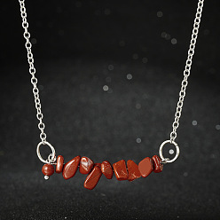 Красный Камень Ожерелья с подвесками из натуральной красной яшмы в стиле бохо, украшения из нержавеющей стали для женщин, цвет нержавеющей стали, 17.72 дюйм (45 см)