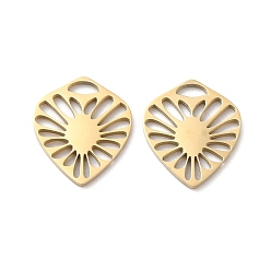 Real 18K Gold Plated Ion Plating(IP) 316L Surgical Stainless Steel Charms, Heart with Flower Charm, Hollow, Real 18K Gold Plated, 13.6x11.7x1mm, Hole: 1.5x3mm