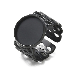 Black 304 Stainless Steel Cuff Ring Components, Round Bezel Pad Ring Setting, Ion Plating(IP), Long-Lasting Plated, Black, 18mm, Tray Size: 14mm