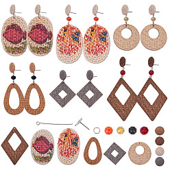 Mixed Color SUNNYCLUE DIY Earring Making, Handmade Straw Woven Cabochons, Glass Beads, Iron Jump Rings/Eye Pin and 316 Stainless Steel Stud Earring Settings, Mixed Color, 40x40x2mm, Hole: 0.8mm