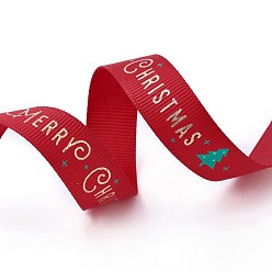 Красный Полиэстер grosgrain лента для Рождества, Рождественские елки, красные, 16 мм, около 100 ярдов / рулон