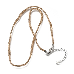 BurlyWood 3.5MM Polyester Metallic Cord Braided Cord Necklace Making, with Brass Findings and 202 Stainless Steel Lobster Claw Clasps, Long-Lasting Plated, Rack Plating, Stainless Steel Color, BurlyWood, 16.14 inch(41cm)~18.11 inch(46cm)