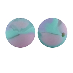 Misty Rose Round with Turquoise Print Pattern Food Grade Silicone Beads, Silicone Teething Beads, Misty Rose, 15mm
