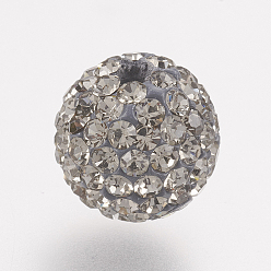 215_Black Diamond Czech Rhinestone Beads, PP8(1.4~1.5mm), Pave Disco Ball Beads, Polymer Clay, Round, 215_Black Diamond, 7.5~8mm, Hole: 1.8mm, about 80~90pcs rhinestones/ball