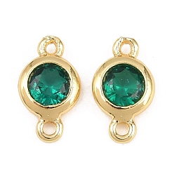 Зеленый Шармы-соединители из латуни с паве из кубического циркония, реальный 18 k позолоченный, долговечный, плоско-круглые, зелёные, 5x2 мм, отверстие : 1 мм