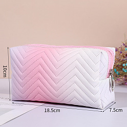 Pink Gradient Portable PU Leather Makeup Storage Bag, Travel Cosmetic Bag, Multi-functional Wash Bag, with Pull Chain, Pink, 10x18.5x7.5cm