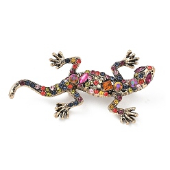 Античное Золото Броши-булавки из сплава со стразами для одежды, ящерица, античное золото , 66x34 мм