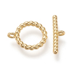 Real 18K Gold Plated Brass Toggle Clasps, Long-Lasting Plated, Twist Ring & Bar, Real 18K Gold Plated, Twist Ring: 18x14.5x4mm, Hole: 2mm, Bar: 19x5.5x4mm, Hole: 2mm