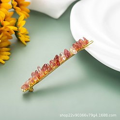 Quartz Fraise Puce de quartz de fraise naturelle et épingles à cheveux en métal, accessoires de cheveux pour femme fille, 80x6x6mm