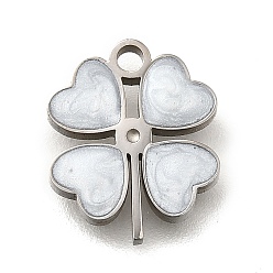 Нержавеющая Сталь Цвет 304 подвески из нержавеющей стали в виде четырехлистного клевера, с пластиковой имитацией оболочки, белые, цвет нержавеющей стали, 11.5x9.5x1.5 мм, отверстие : 0.6 мм