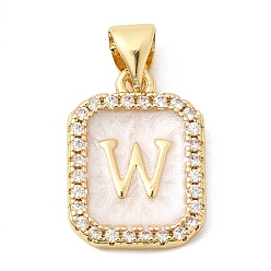Letter W Латунные микропаве прозрачные подвески с фианитом, с эмалью, без кадмия и без свинца, долговечный, стойки покрытие, реальный 18 k позолоченный, Буква W, 16.5x12x2 мм, отверстие : 4x3 мм
