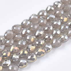 Light Grey Electroplate Glass Beads Strands, Imitation Jade Glass, AB Color Plated, Faceted, Teardrop, Light Grey, 4.5x4.5mm, Hole: 1mm, about 100~101pcs/strand, 17.87 inch~18.03 inch(45.4cm~45.8cm)