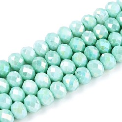 Аквамарин Антикоррозийные гальванические стеклянные бусины рондель, имитация драгоценных камней, с покрытием AB цвета, граненые, аквамарин, 8x5.5~6 мм, отверстие : 1~1.2 мм, около 60~61 шт / нитка, 14.96~15.16'' (38~38.5 см)