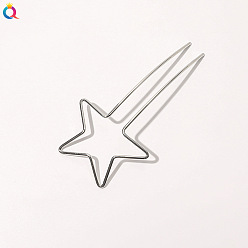 Alloy Hairpin - Pentagram Shiny Silver Минималистичная металлическая заколка U-образной формы для прически для девочек, сладкие аксессуары для волос